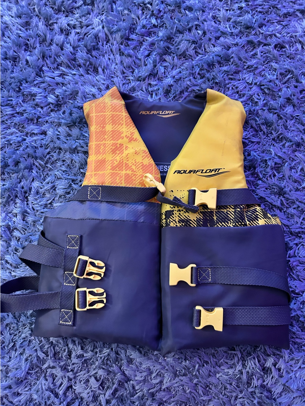 Youth AquaFloat Two-Tone Blue and Yellow Life Jacket for 70 lbs